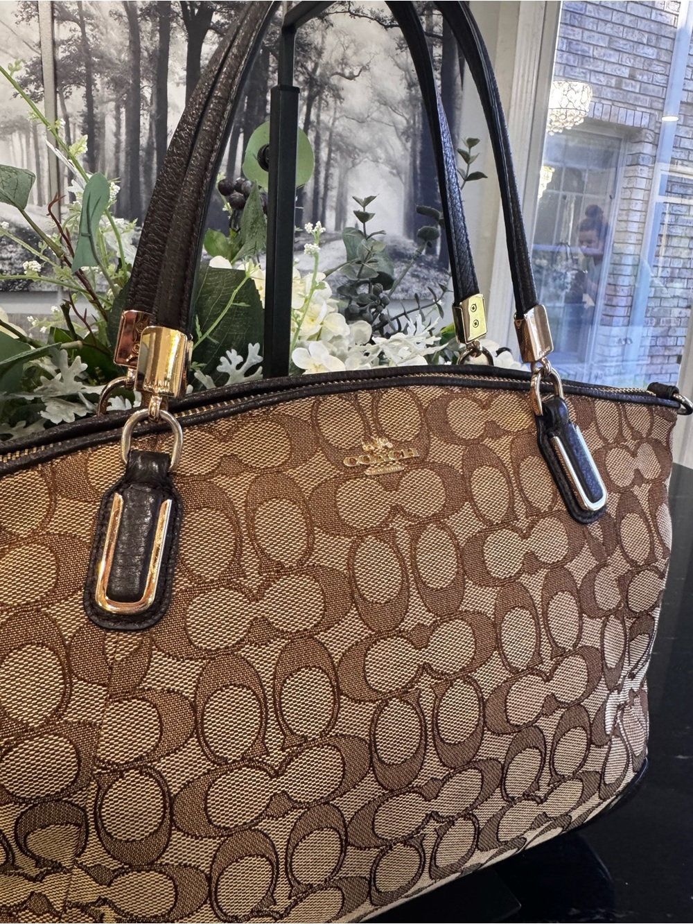 🤎Coach Small Kelsey Satchel Outlined Signature Khaki Brown Tote Crossbody